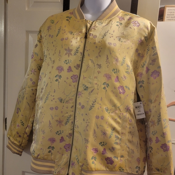 INC Yellow floral Sateen Bomber Jacket. sz.3XL - Picture 1 of 6
